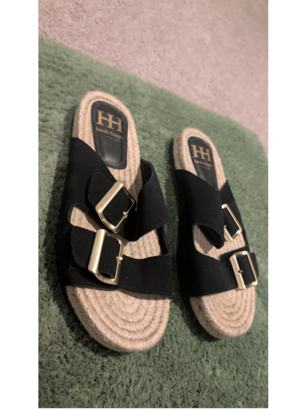 Women's Haute Hippie Black and Beige Buckle Sandals - Picture 2 of 9